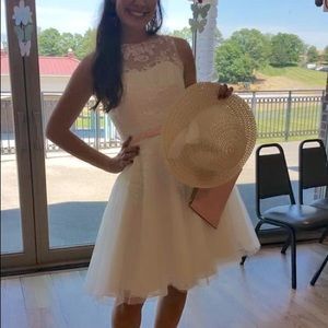 Women’s Bridal Shower Dress lace with pink satin bow button up back JJs House 6